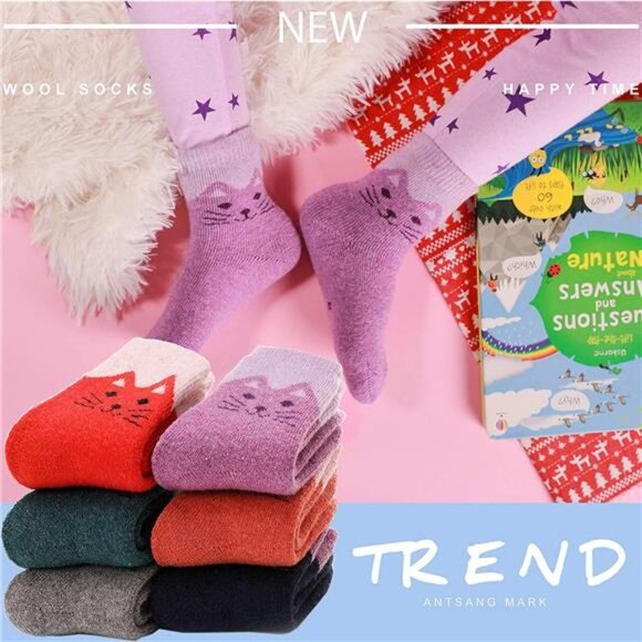 6 Pairs, Kids Wool Winter Warm Thick Thermal Crew Boot Heavy Cozy Socks - Picture 3 of 5